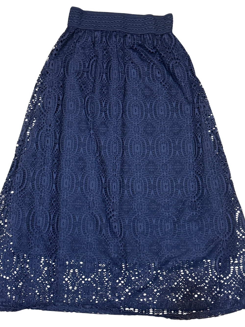 Women's Navy Crochet Midi Skirt
